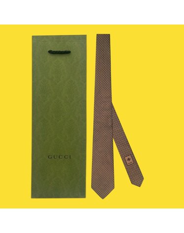 (케이스형 쇼핑백포함)(공식매장제품) 구찌 실크 자카드 넥타이 브라운 836132 4E009 9800