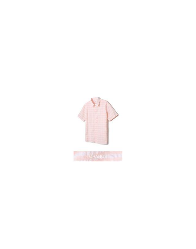노티그 코튼혼방 컴포트슬림핏 써커 미디움 체크 캐주얼 셔츠 오렌지_OKS2SHCS206O1 착용컷