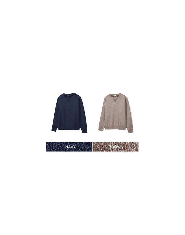 노티그 이중직 라운드 니트 브라운_OKA3SWRL101W1 착용컷