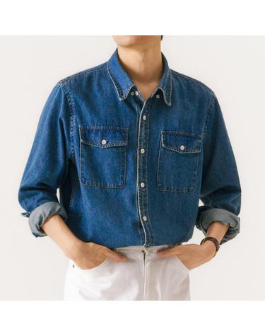 코튼 블렌드 데님 셔츠 블루_OLA1SHCL101B1