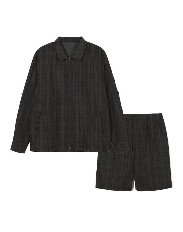 노티그 시어서커 체크 자켓 & 숏팬츠 셋업 블랙 착용컷