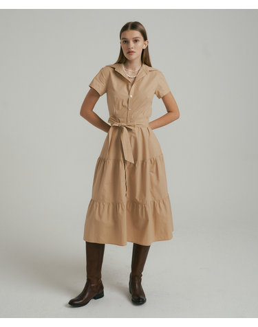 Heather Tiered Shirtsdress - Camel