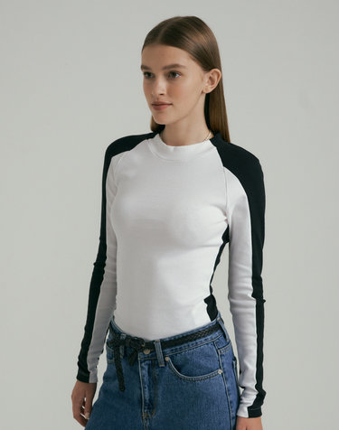 Color Block Knit Tee - White