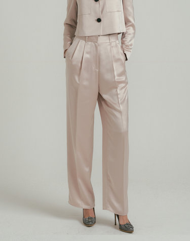 Straight-fit Satin Slacks Pants - Champagne Gold