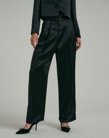 Straight-fit Satin Pants - Black