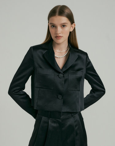 Satin Crop Jacket - Black