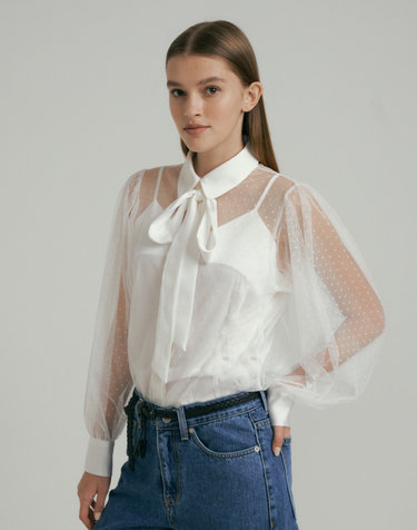 Polka Dot Tulle Shirt - White