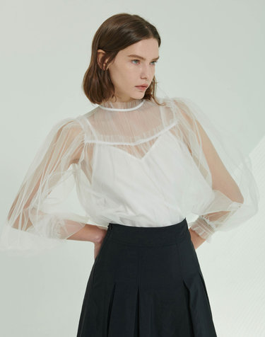 피오니 튤 블라우스 Peony Tulle Blouse - White