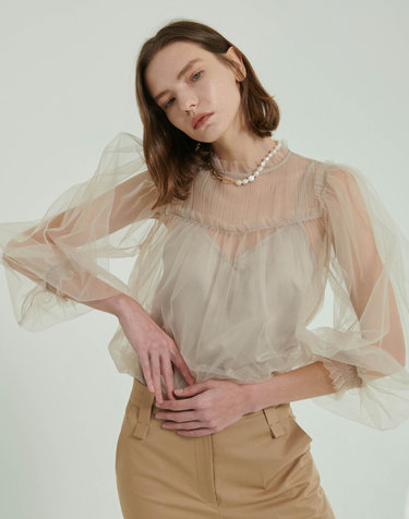 피오니 튤 블라우스 Peony Tulle Blouse - Beige