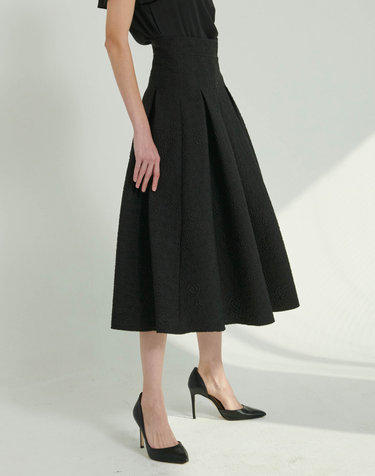 로지 자카드 플레어 스커트 Rosie Jacquard Flare Skirt - Black