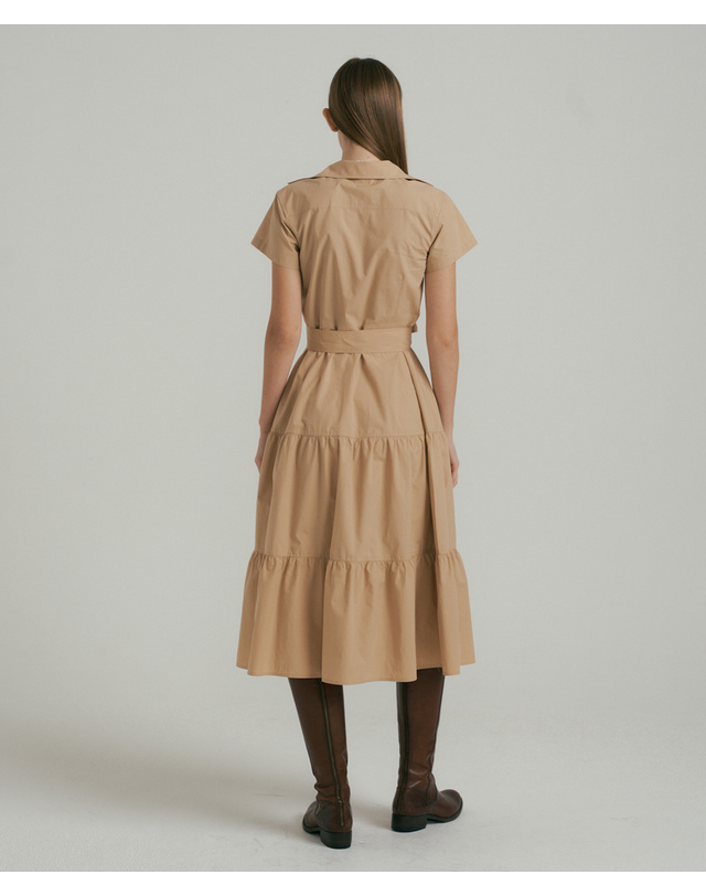 히비스커스 블룸 Heather Tiered Shirtsdress - Camel 착용컷