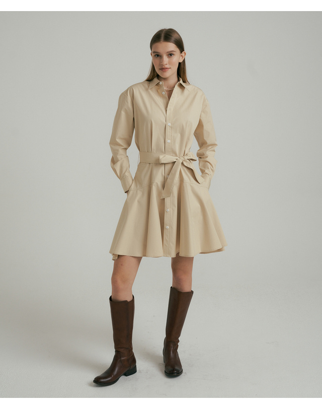 히비스커스 블룸 Calla Poplin Shirtdress- Beige 착용컷