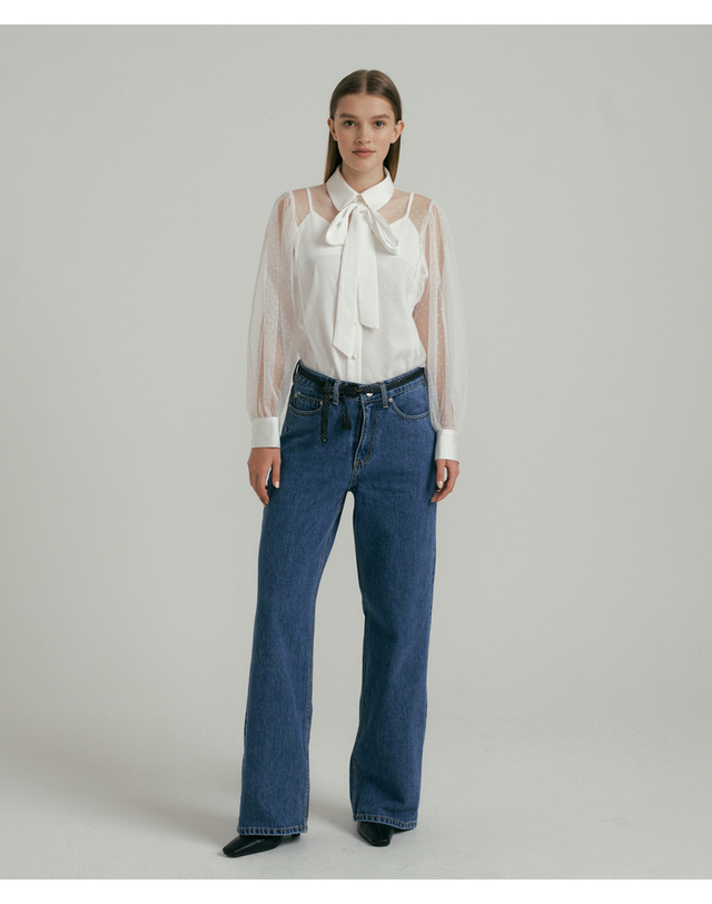 히비스커스 블룸 Polka Dot Tulle Shirt - White 착용컷