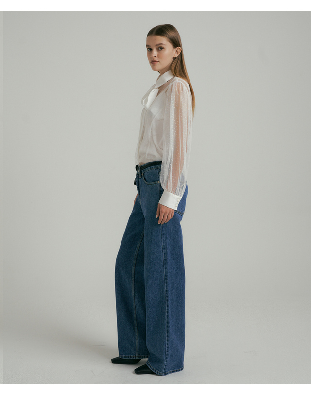 히비스커스 블룸 Polka Dot Tulle Shirt - White 착용컷