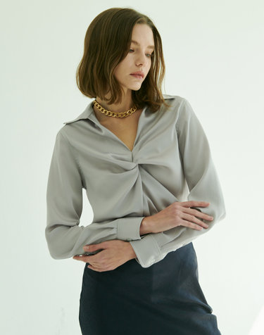 제나 트위스트 셔츠 Jenna Twist detail Shirts - Silver Grey