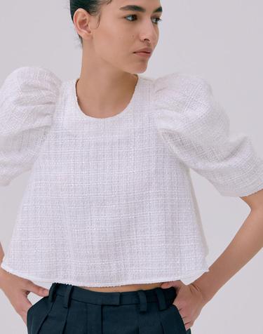 26 Tweed Puff Top_White
