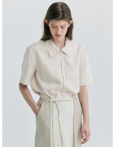 Back Hole Stripe Shirts_White