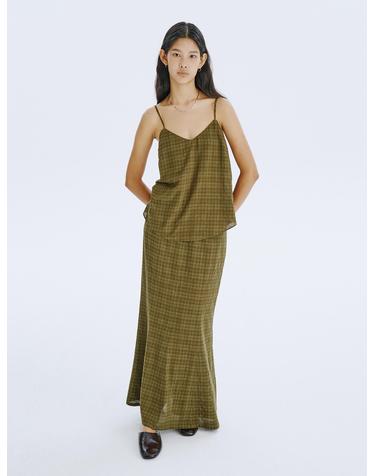 25 Check Mermaid Skirt_Khaki