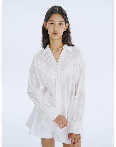 [5차 리오더]Applique Embroidery V-neck Shirts_White