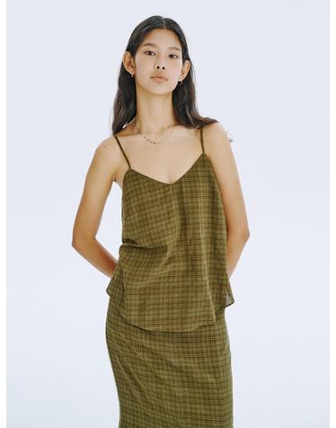 Check Sleeveless Top_Khaki
