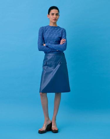 Midi Leather Skirt_Blue