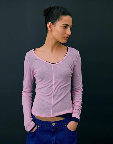 26 U neck Sheer T-shirts_Light Pink