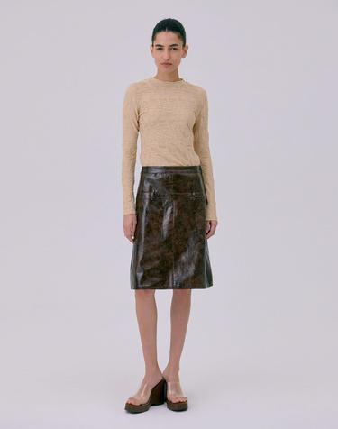 Midi Leather Skirt_Brown
