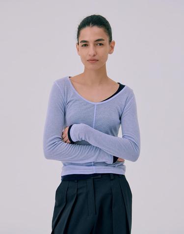 26 U neck Sheer T-shirts_Light Blue