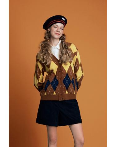 [WAAC] Women Argyle Knit Cardigan WWWAW25708YEX
