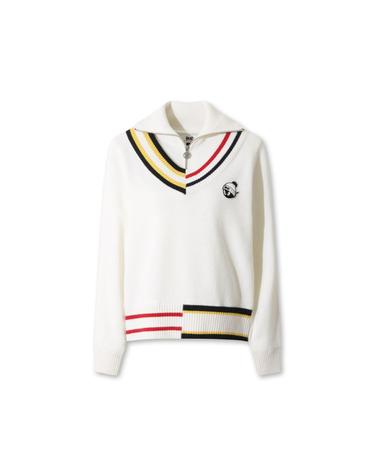[WAAC] Women Asymmetrical Rib Quarter-Zip Sweater WWWAW25705IVX