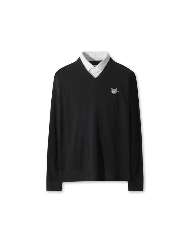 왁 [WAAC] Men Fake Layer V-neck Sweater WMWAA25605BKX 착용컷