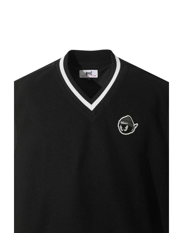 왁 [WAAC] WAACKY Men Knit V-neck Vest WMWAA25601BKX 착용컷