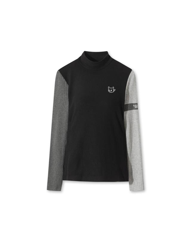 왁 [WAAC] Women Knitted Sleeve Highneck Top WWTBW25804BKX 착용컷