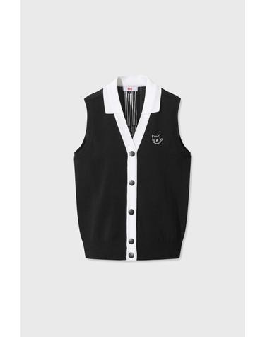 [WAAC] Mesh Knit V-neck Cardigan Vest WWWAM26400BKX