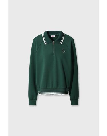 [WAAC] Women Knit Collar Quarter-zip Sweatshirts WWTBA26602GRD