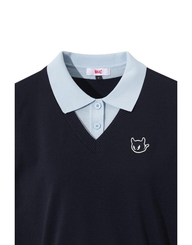 왁 [WAAC] Faux Layered Knit Polo (Set-up) WWWAM26502NYD 착용컷