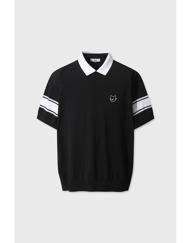 왁 [WAAC] Men WAAC Logo Jersey Collar Knit Polo WMWAM26202BKX 착용컷