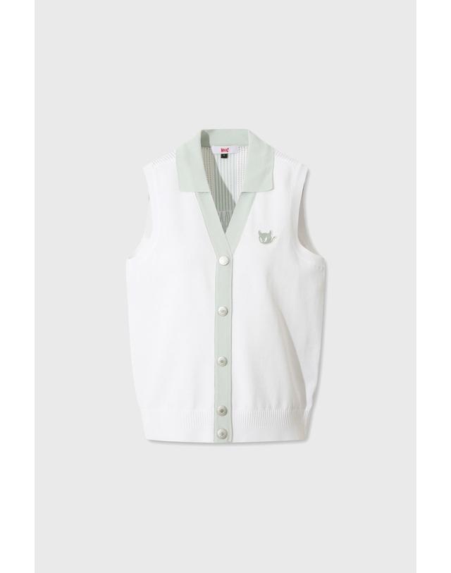 왁 [WAAC] Mesh Knit V-neck Cardigan Vest WWWAM26400WHX 착용컷