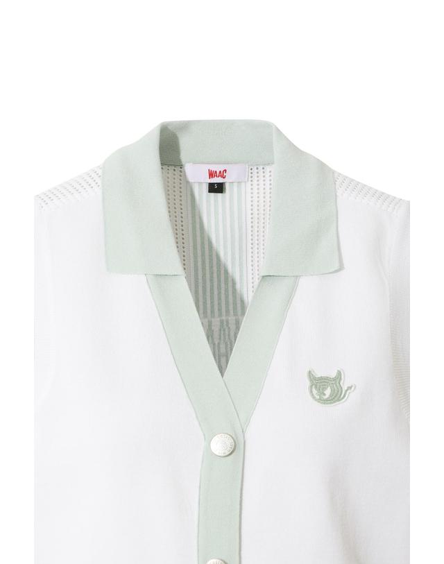 왁 [WAAC] Mesh Knit V-neck Cardigan Vest WWWAM26400WHX 착용컷