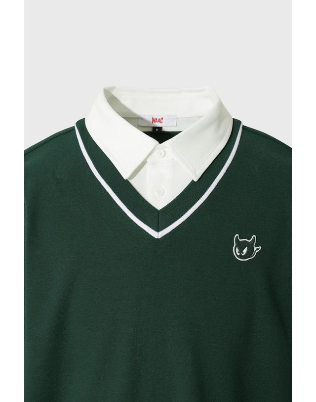 왁 [WAAC] Men WAACKY Fake Layer Knit Polo WMWAW26707GRD 착용컷