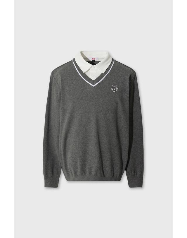 왁 [WAAC] Men WAACKY Fake Layer Knit Polo WMWAW26707GYM 착용컷