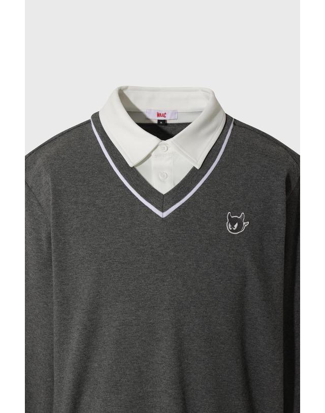 왁 [WAAC] Men WAACKY Fake Layer Knit Polo WMWAW26707GYM 착용컷
