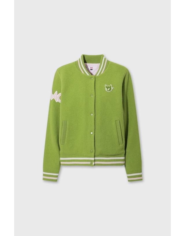 왁 [WAAC] Women Wool Knit Varsity Jacket WWWAW26711GRX 착용컷