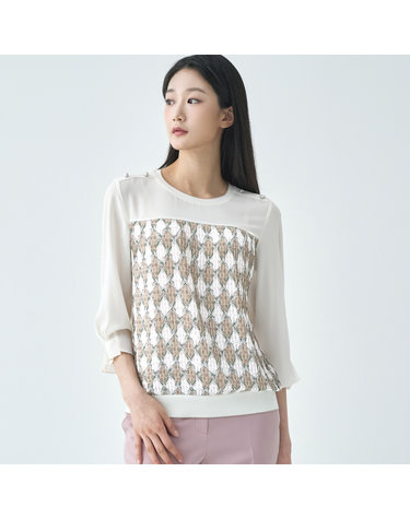 여성 패턴 플리츠 티 블라우스 LFWSO311_IV