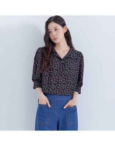 도트 변형 이중 와이드 카라 블라우스 LFWSO806_BK