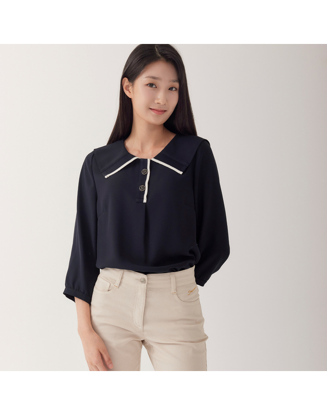 지센 (2컬러) 피어로즈 와이드 카라 블라우스 LFWSO892 착용컷