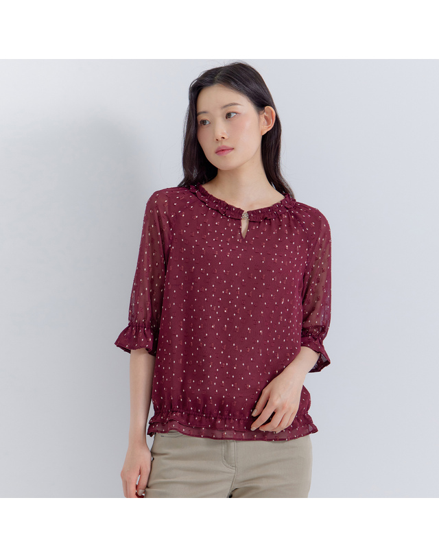 지센 (2컬러) 피어로즈 도트 블루종 블라우스 LFWSP893 착용컷