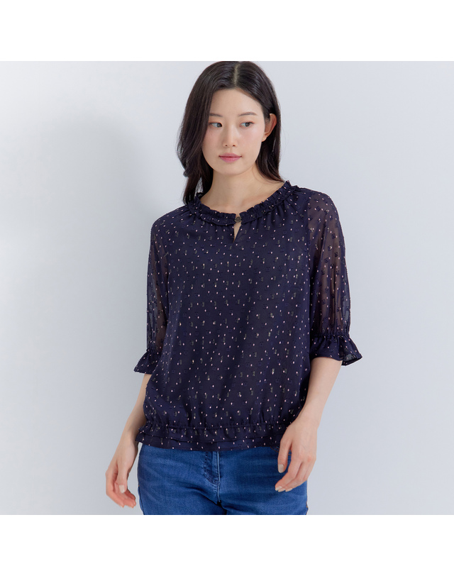 지센 (2컬러) 피어로즈 도트 블루종 블라우스 LFWSP893 착용컷