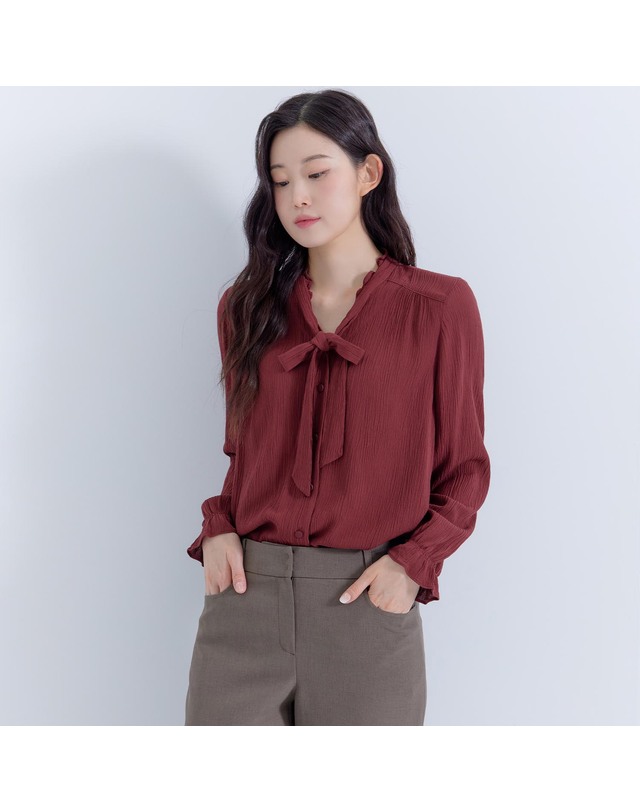 지센 (2컬러) 피어로즈 타이 블라우스 LFWSP993 착용컷