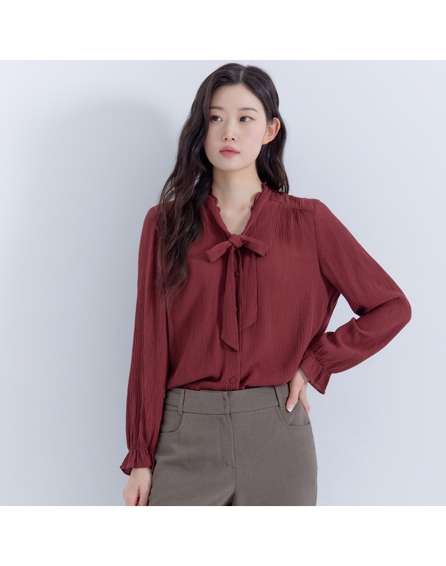 지센 (2컬러) 피어로즈 타이 블라우스 LFWSP993 착용컷